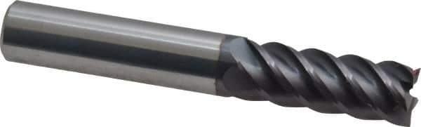 Accupro - 3/8", 1" LOC, 3/8" Shank Diam, 2-1/2" OAL, 5 Flute, Solid Carbide Square End Mill - Single End, AlTiN Finish, Spiral Flute, 45° Helix, Centercutting, Right Hand Cut, Right Hand Flute - USA Tool & Supply
