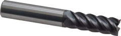 Accupro - 3/8", 1" LOC, 3/8" Shank Diam, 2-1/2" OAL, 5 Flute, Solid Carbide Square End Mill - Single End, AlTiN Finish, Spiral Flute, 45° Helix, Centercutting, Right Hand Cut, Right Hand Flute - USA Tool & Supply
