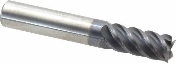 Accupro - 7/16", 1" LOC, 7/16" Shank Diam, 2-3/4" OAL, 5 Flute, Solid Carbide Square End Mill - Single End, AlTiN Finish, Spiral Flute, 45° Helix, Centercutting, Right Hand Cut, Right Hand Flute - USA Tool & Supply