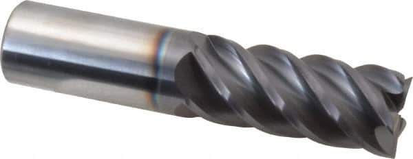 Accupro - 7/8", 2" LOC, 7/8" Shank Diam, 4" OAL, 5 Flute, Solid Carbide Square End Mill - Single End, AlTiN Finish, Spiral Flute, 45° Helix, Centercutting, Right Hand Cut, Right Hand Flute - USA Tool & Supply