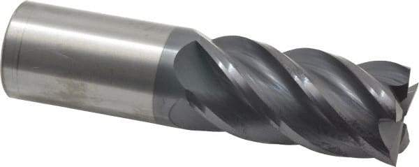Accupro - 1", 2" LOC, 1" Shank Diam, 4" OAL, 5 Flute, Solid Carbide Square End Mill - Single End, AlTiN Finish, Spiral Flute, 45° Helix, Centercutting, Right Hand Cut, Right Hand Flute - USA Tool & Supply