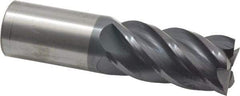 Accupro - 1", 2" LOC, 1" Shank Diam, 4" OAL, 5 Flute, Solid Carbide Square End Mill - Single End, AlTiN Finish, Spiral Flute, 45° Helix, Centercutting, Right Hand Cut, Right Hand Flute - USA Tool & Supply