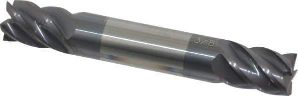 Accupro - 3/8", 1/2" LOC, 3/8" Shank Diam, 2-1/2" OAL, 5 Flute, Solid Carbide Square End Mill - Double End, AlTiN Finish, Spiral Flute, 45° Helix, Centercutting, Right Hand Cut, Right Hand Flute - USA Tool & Supply
