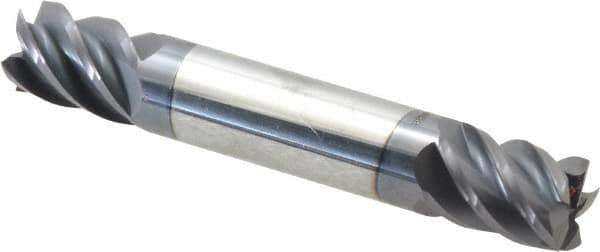 Accupro - 7/16", 9/16" LOC, 7/16" Shank Diam, 2-3/4" OAL, 5 Flute, Solid Carbide Square End Mill - Double End, AlTiN Finish, Spiral Flute, 45° Helix, Centercutting, Right Hand Cut, Right Hand Flute - USA Tool & Supply