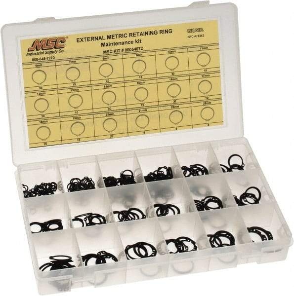 Made in USA - 310 Piece, M6 to M25, Steel, Snap External Retaining Ring Assortment - Includes Compartmented Case, Specification Labels - USA Tool & Supply