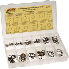 Value Collection - 315 Piece, 1/4 to 1-1/4", Stainless Steel, Snap External Retaining Ring Assortment - Includes Compartmented Case, Specification Labels - USA Tool & Supply