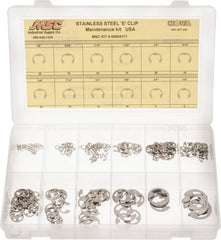 Made in USA - 206 Piece, 1/8 to 7/8", Stainless Steel, E Style External Retaining Ring Assortment - USA Tool & Supply