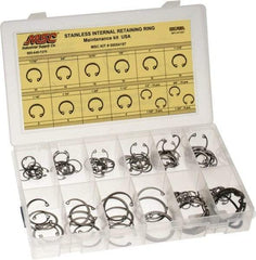 Value Collection - 120 Piece, 1/2 to 1-3/4", Stainless Steel, Snap Internal Retaining Ring Assortment - Includes Compartmented Case, Specification Labels - USA Tool & Supply