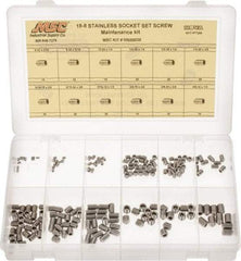 Value Collection - 200 Piece, #6-32 to 3/8-24, Stainless Steel Set Screw Assortment - Socket Cap Head, Hex Socket Drive, 3/16 to 3/8" Long, Grade 18-8 - USA Tool & Supply