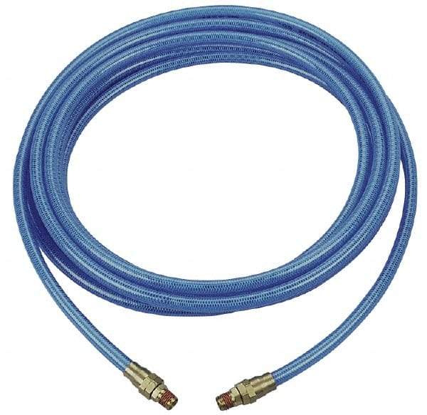 Coilhose Pneumatics - 5/16" ID 25' Long Multipurpose Air Hose - MNPT x MNPT Ends, 200 Working psi, -40 to 165°F, 1/4" Fitting, Transparent Blue - USA Tool & Supply