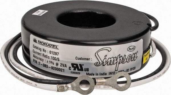 Simpson Electric - 2 VA Burden, 100 Amp AC Input, 5 Amp AC Output, 50 to 400 Hz, Panel Meter Donut Current Transformer - Screw Terminal, For Use with AC Ammeter - USA Tool & Supply