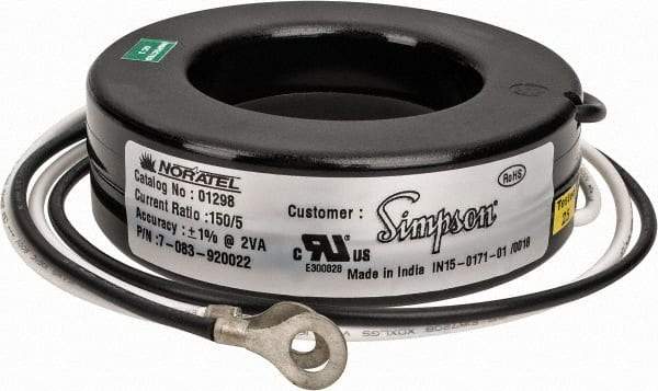 Simpson Electric - 2 VA Burden, 150 Amp AC Input, 5 Amp AC Output, 50 to 400 Hz, Panel Meter Donut Current Transformer - Screw Terminal, For Use with AC Ammeter - USA Tool & Supply