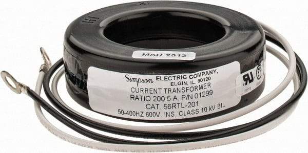 Simpson Electric - 2 VA Burden, 200 Amp AC Input, 5 Amp AC Output, 50 to 400 Hz, Panel Meter Donut Current Transformer - Screw Terminal, For Use with AC Ammeter - USA Tool & Supply