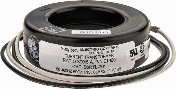Simpson Electric - 2 VA Burden, 300 Amp AC Input, 5 Amp AC Output, 50 to 400 Hz, Panel Meter Donut Current Transformer - Screw Terminal, For Use with AC Ammeter - USA Tool & Supply