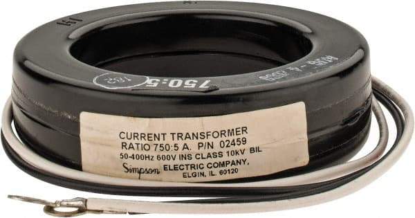 Simpson Electric - 2 VA Burden, 750 Amp AC Input, 5 Amp AC Output, 50 to 400 Hz, Panel Meter Donut Current Transformer - Screw Terminal, For Use with AC Ammeter - USA Tool & Supply