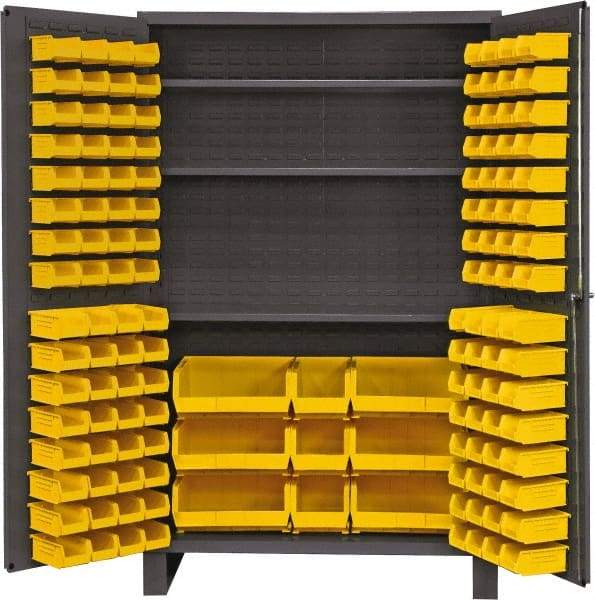 Durham - 3 Shelf 137 Bin Storage Cabinet - Steel, 48" Wide x 24" Deep x 78" High, Gray - USA Tool & Supply