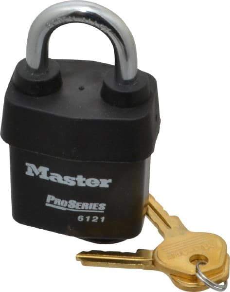 Master Lock - 1-1/8" Shackle Clearance, Keyed Different Pro Series Solid Steel Padlock - 5/16" Shackle Diam, Laminated Steel - USA Tool & Supply