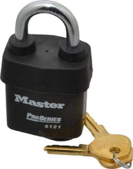 Master Lock - 1-1/8" Shackle Clearance, Keyed Different Pro Series Solid Steel Padlock - 5/16" Shackle Diam, Laminated Steel - USA Tool & Supply