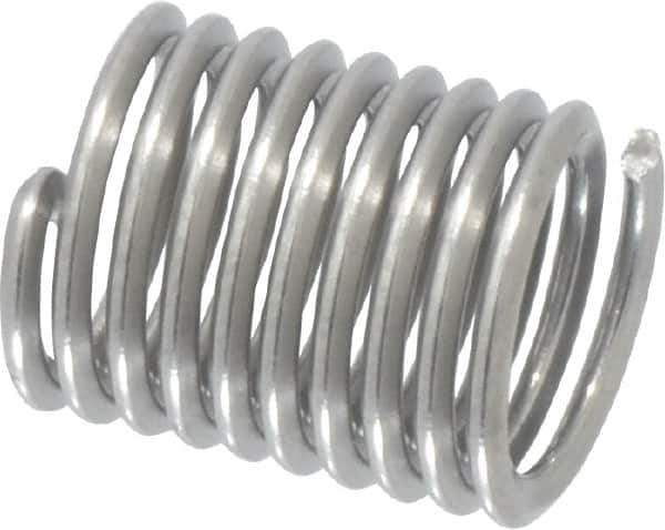 Heli-Coil - #10-32 UNF, 0.38" OAL, Free Running Helical Insert - 9-1/2 Free Coils, Tanged, 304 Stainless Steel, Bright Finish, 2D Insert Length - Exact Industrial Supply