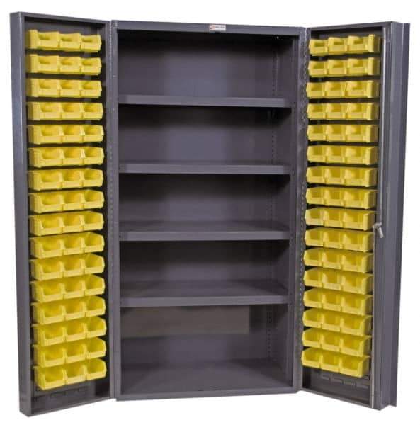Durham - 4 Shelf 96 Bin Storage Cabinet - Steel, 36" Wide x 24" Deep x 72" High, Gray - USA Tool & Supply