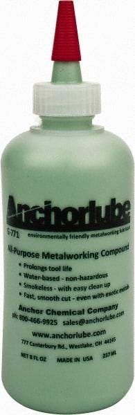 Made in USA - Anchorlube G-771, 8 oz Bottle Cutting Fluid - Water Soluble, For Broaching, Counterboring, Drawing, Drilling, Engraving, Fly-Cutting, Hole Extruding, Milling, Piercing, Punching, Sawing, Seat Forming, Spot Facing, Tapping - USA Tool & Supply