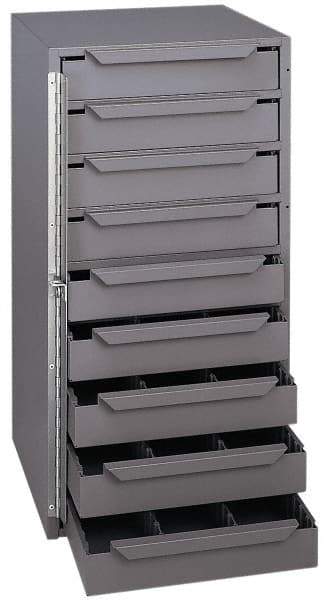 Durham - 9 Drawer, Adjustable Compartment, Small Parts Lockable Storage Cabinet - 12-1/8" Deep x 12-5/8" Wide x 24-1/2" High - USA Tool & Supply