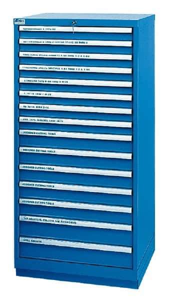 LISTA - 15 Drawer, Tool Crib Storage Cabinet - Steel, 28-1/4" Wide x 28-1/2" Deep x 59-1/2" High, Blue - USA Tool & Supply
