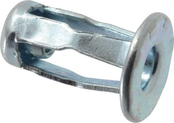 RivetKing - #6-32 UNC Thread, Clear Zinc Plated, Steel, Screwdriver Installed Rivet Nut - 1/64 to 0.06" Grip, 15/32" Flange Diam, 0.663" Long - USA Tool & Supply