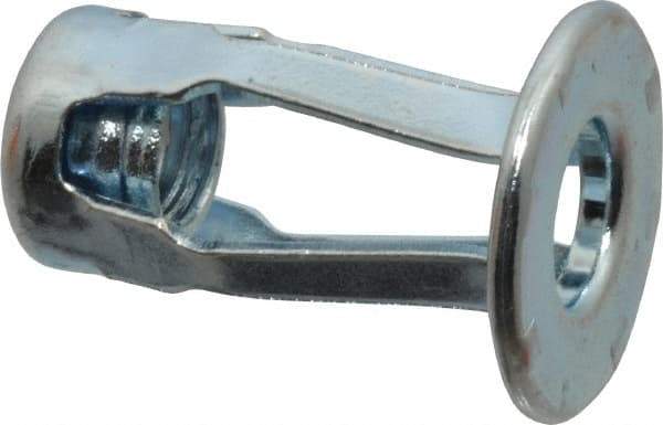 RivetKing - 1/4-20 UNC Thread, Clear Zinc Plated, Steel, Screwdriver Installed Rivet Nut - 1/4 to 0.35" Grip, 5/8" Flange Diam, 29/32" Long - USA Tool & Supply