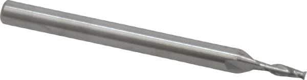 SGS - 1/16", 3/16" LOC, 1/8" Shank Diam, 1-1/2" OAL, 2 Flute, Solid Carbide Square End Mill - Single End, Uncoated, Spiral Flute, 30° Helix, Centercutting, Right Hand Cut, Right Hand Flute, Series 52 - USA Tool & Supply