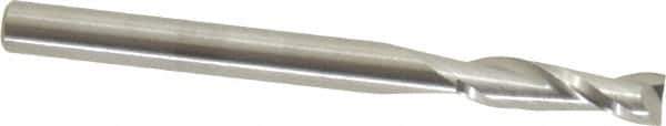 SGS - 1/8", 7/16" LOC, 1/8" Shank Diam, 1-1/2" OAL, 2 Flute, Solid Carbide Square End Mill - Single End, Uncoated, Spiral Flute, 30° Helix, Centercutting, Right Hand Cut, Right Hand Flute, Series 52 - USA Tool & Supply