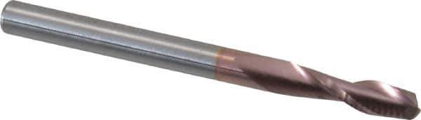 SGS - 1/8", 7/16" LOC, 1/8" Shank Diam, 1-1/2" OAL, 2 Flute, Solid Carbide Square End Mill - Single End, TiCN Finish, Spiral Flute, 30° Helix, Centercutting, Right Hand Cut, Right Hand Flute, Series 52 - USA Tool & Supply