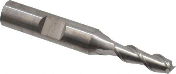 SGS - 1/4", 3/4" LOC, 3/8" Shank Diam, 2-7/16" OAL, 2 Flute, Solid Carbide Square End Mill - Single End, Uncoated, Spiral Flute, 45° Helix, Centercutting, Right Hand Cut, Right Hand Flute, Series 44 - USA Tool & Supply