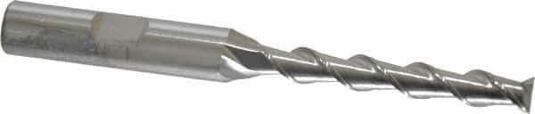 SGS - 1/4", 1-3/4" LOC, 3/8" Shank Diam, 3-9/16" OAL, 2 Flute, Solid Carbide Square End Mill - Single End, Uncoated, Spiral Flute, 45° Helix, Centercutting, Right Hand Cut, Right Hand Flute, Series 44 - USA Tool & Supply