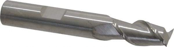 SGS - 3/8", 3/4" LOC, 3/8" Shank Diam, 2-1/2" OAL, 2 Flute, Solid Carbide Square End Mill - Single End, Uncoated, Spiral Flute, 45° Helix, Centercutting, Right Hand Cut, Right Hand Flute, Series 44 - USA Tool & Supply