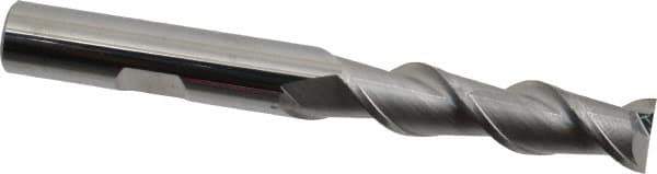 SGS - 3/8", 1-1/2" LOC, 3/8" Shank Diam, 3-1/4" OAL, 2 Flute, Solid Carbide Square End Mill - Single End, Uncoated, Spiral Flute, 45° Helix, Centercutting, Right Hand Cut, Right Hand Flute, Series 44 - USA Tool & Supply