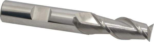 SGS - 1/2", 1-1/4" LOC, 1/2" Shank Diam, 3-1/4" OAL, 2 Flute, Solid Carbide Square End Mill - Single End, Uncoated, Spiral Flute, 45° Helix, Centercutting, Right Hand Cut, Right Hand Flute, Series 44 - USA Tool & Supply