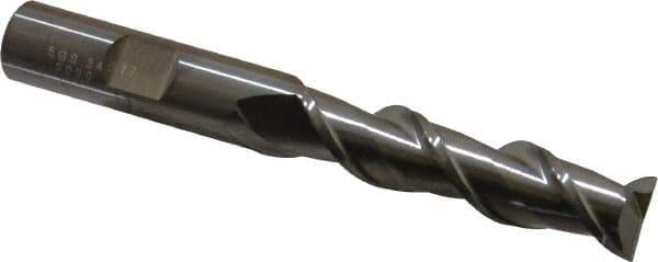 SGS - 1/2", 2" LOC, 1/2" Shank Diam, 4" OAL, 2 Flute, Solid Carbide Square End Mill - Single End, Uncoated, Spiral Flute, 45° Helix, Centercutting, Right Hand Cut, Right Hand Flute, Series 44 - USA Tool & Supply