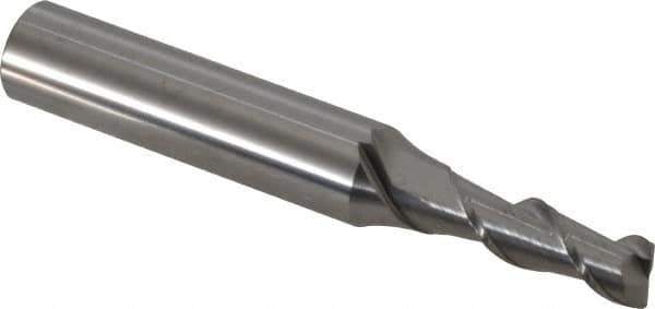 SGS - 1/4", 3/4" LOC, 3/8" Shank Diam, 2-7/16" OAL, 2 Flute, Solid Carbide Square End Mill - Single End, Uncoated, Spiral Flute, 45° Helix, Centercutting, Right Hand Cut, Right Hand Flute, Series 44 - USA Tool & Supply