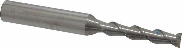 SGS - 1/4", 1-1/4" LOC, 3/8" Shank Diam, 3-1/16" OAL, 2 Flute, Solid Carbide Square End Mill - Single End, Uncoated, Spiral Flute, 45° Helix, Centercutting, Right Hand Cut, Right Hand Flute, Series 44 - USA Tool & Supply