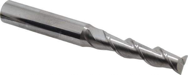 SGS - 5/16", 1-3/8" LOC, 3/8" Shank Diam, 3-1/8" OAL, 2 Flute, Solid Carbide Square End Mill - Single End, Uncoated, Spiral Flute, 45° Helix, Centercutting, Right Hand Cut, Right Hand Flute, Series 44 - USA Tool & Supply