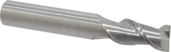 SGS - 3/8", 3/4" LOC, 3/8" Shank Diam, 2-1/2" OAL, 2 Flute, Solid Carbide Square End Mill - Single End, Uncoated, Spiral Flute, 45° Helix, Centercutting, Right Hand Cut, Right Hand Flute, Series 44 - USA Tool & Supply