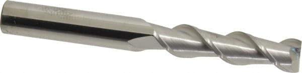 SGS - 3/8", 1-1/2" LOC, 3/8" Shank Diam, 3-1/4" OAL, 2 Flute, Solid Carbide Square End Mill - Single End, Uncoated, Spiral Flute, 45° Helix, Centercutting, Right Hand Cut, Right Hand Flute, Series 44 - USA Tool & Supply