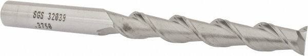 SGS - 3/8", 2-1/2" LOC, 3/8" Shank Diam, 4-1/4" OAL, 2 Flute, Solid Carbide Square End Mill - Single End, Uncoated, Spiral Flute, 45° Helix, Centercutting, Right Hand Cut, Right Hand Flute, Series 44 - USA Tool & Supply