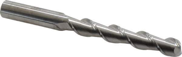 SGS - 1/2", 3" LOC, 1/2" Shank Diam, 5" OAL, 2 Flute, Solid Carbide Square End Mill - Single End, Uncoated, Spiral Flute, 45° Helix, Centercutting, Right Hand Cut, Right Hand Flute, Series 44 - USA Tool & Supply
