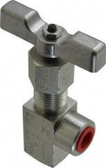 Made in USA - 1/4" Pipe, Angled Hard Seat Needle Valve - FNPT x FNPT Ends, Alloy Valve, 10,000 Max psi - USA Tool & Supply