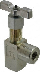 Made in USA - 3/8" Pipe, Angled Hard Seat Needle Valve - FNPT x FNPT Ends, Alloy Valve, 10,000 Max psi - USA Tool & Supply