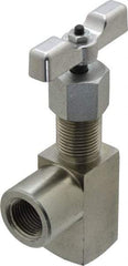 Made in USA - 1/2" Pipe, Angled Hard Seat Needle Valve - FNPT x FNPT Ends, Alloy Valve, 10,000 Max psi - USA Tool & Supply