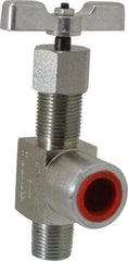 Made in USA - 1/2" Pipe, Angled Hard Seat Needle Valve - MNPT x FNPT Ends, Alloy Valve, 10,000 Max psi - USA Tool & Supply