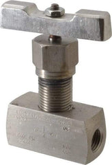 Value Collection - 1/4" Pipe, Inline Hard Seat Needle Valve - FNPT x FNPT Ends, Grade 316 Stainless Steel Valve, 10,000 Max psi - USA Tool & Supply